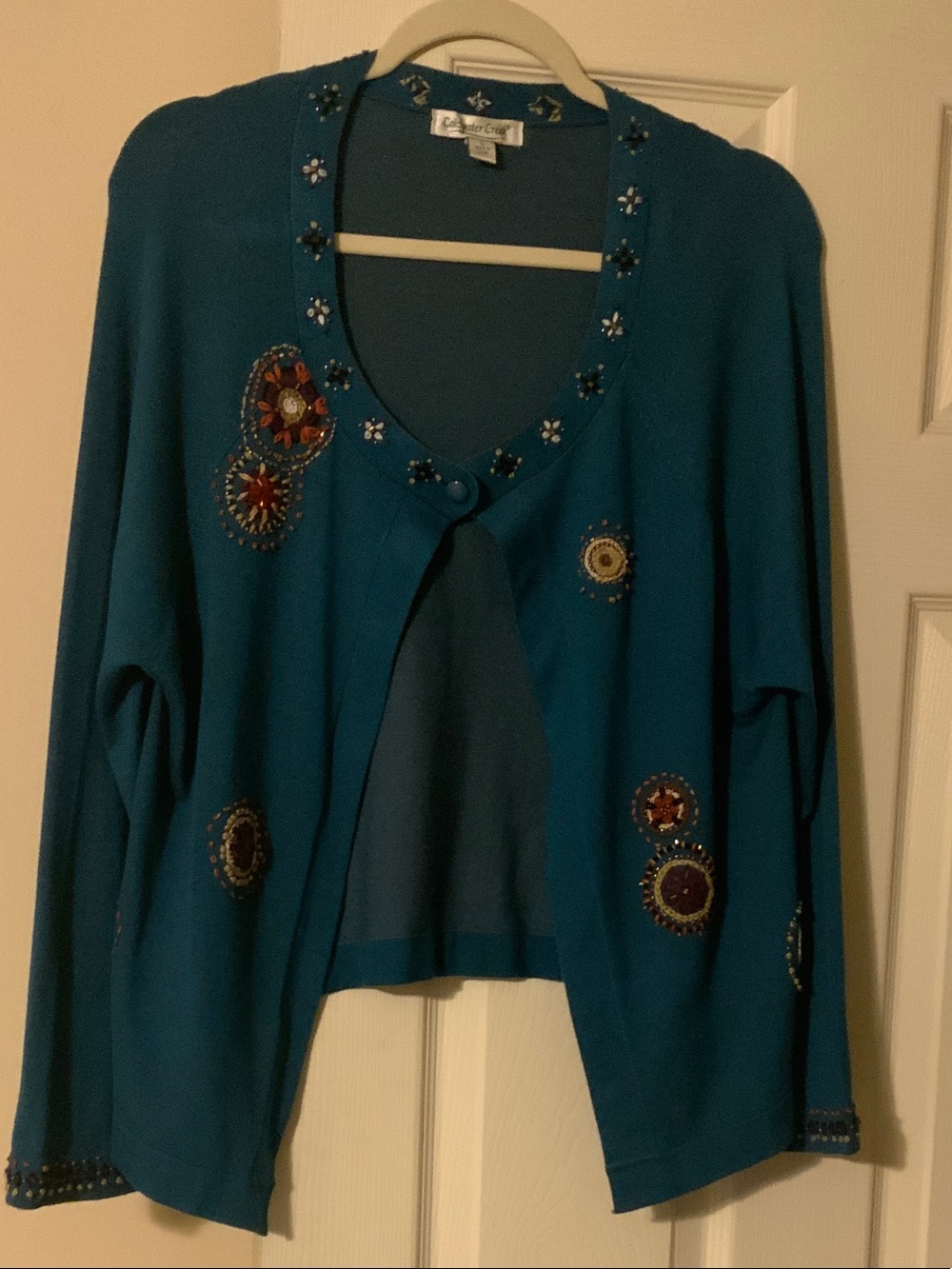 Coldwater Creek Teal Beaded Embellished Women's Cardigan